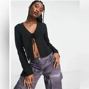 Weekday Maddie chiffon blouse black size S